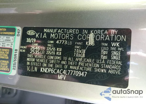 2020 Kia Sportage S from USA, damaged, VIN KNDP6CAC4L7770947